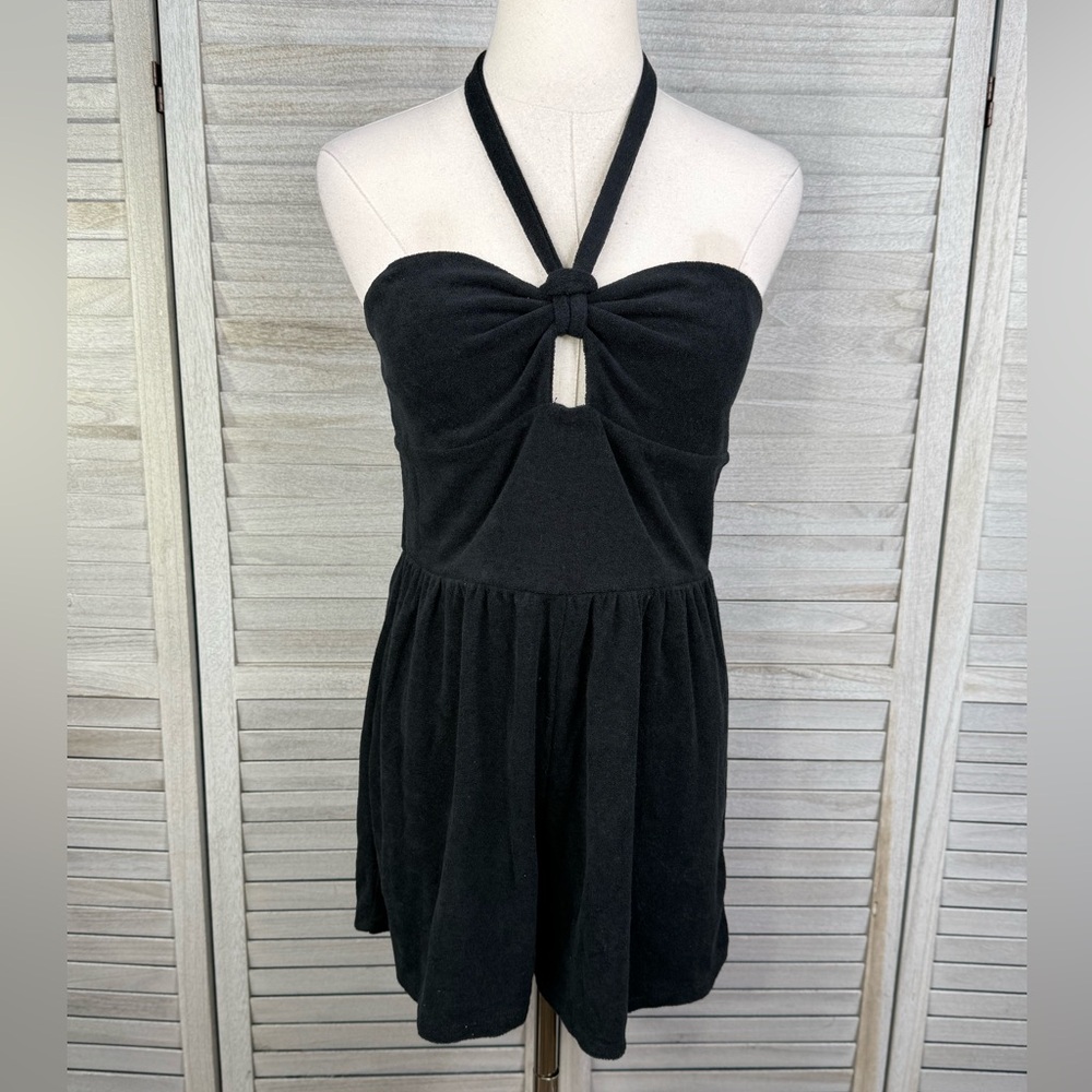 WILD FABLE Terry Cloth Shortie Romper/Swim Cover Up Black-Medium